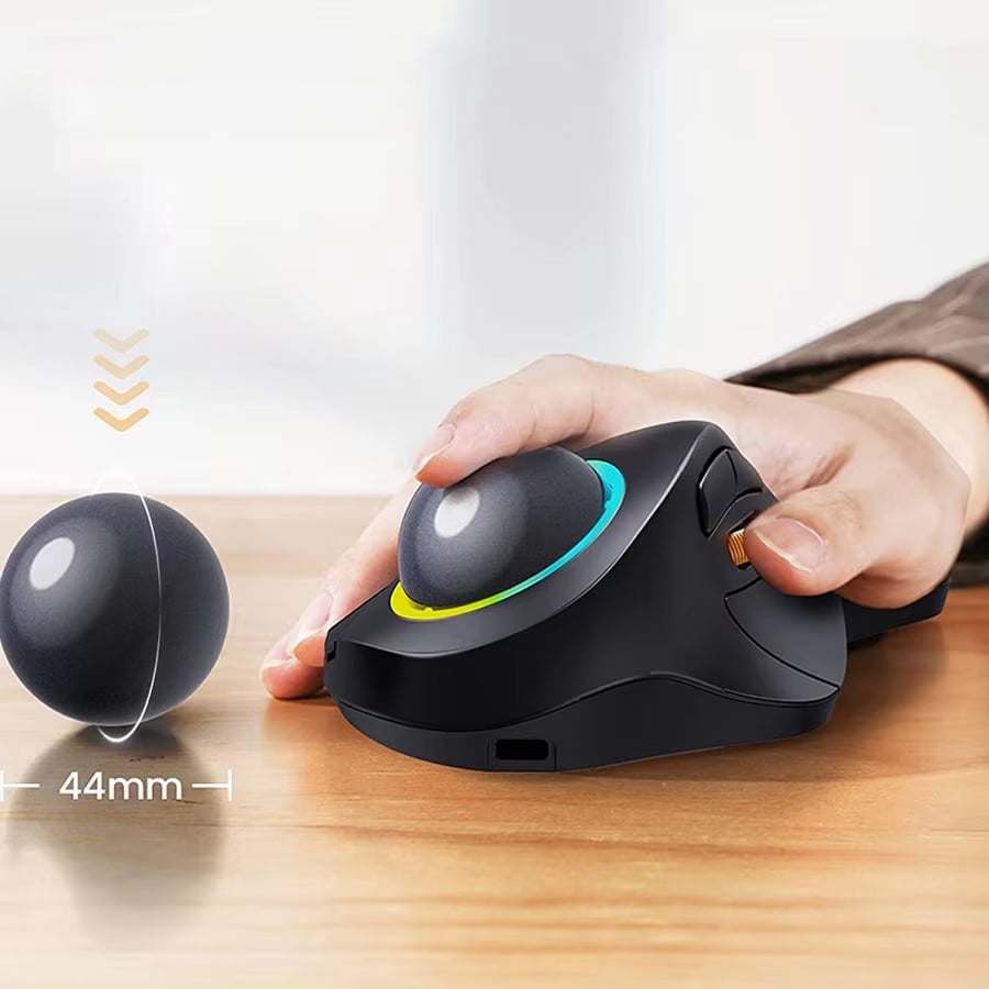 JOMAA EM03 Wireless Bluetooth Trackball Mouse – Ergonomic Rechargeable Rollerball Mouse with RGB Backlight for Windows, Mac, iPad