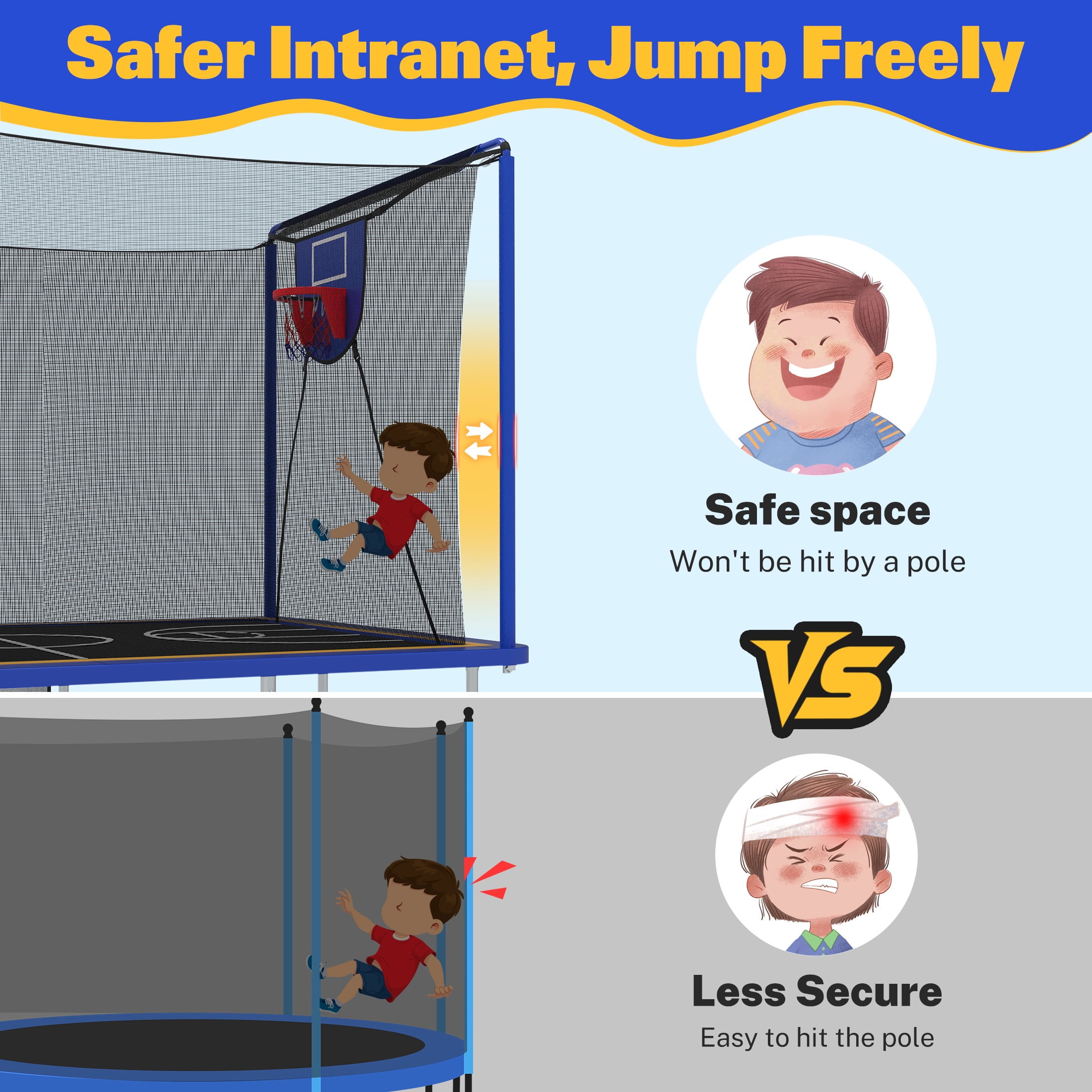 8X12FT Rectangular Trampoline with Enclosure Net, SEGMART Big Outdoor Rectangle Trampoline with Basketball Hoop, Large Square Trampoline 1322LBS Weight Capacity with Storage Bag for Kids, Adults