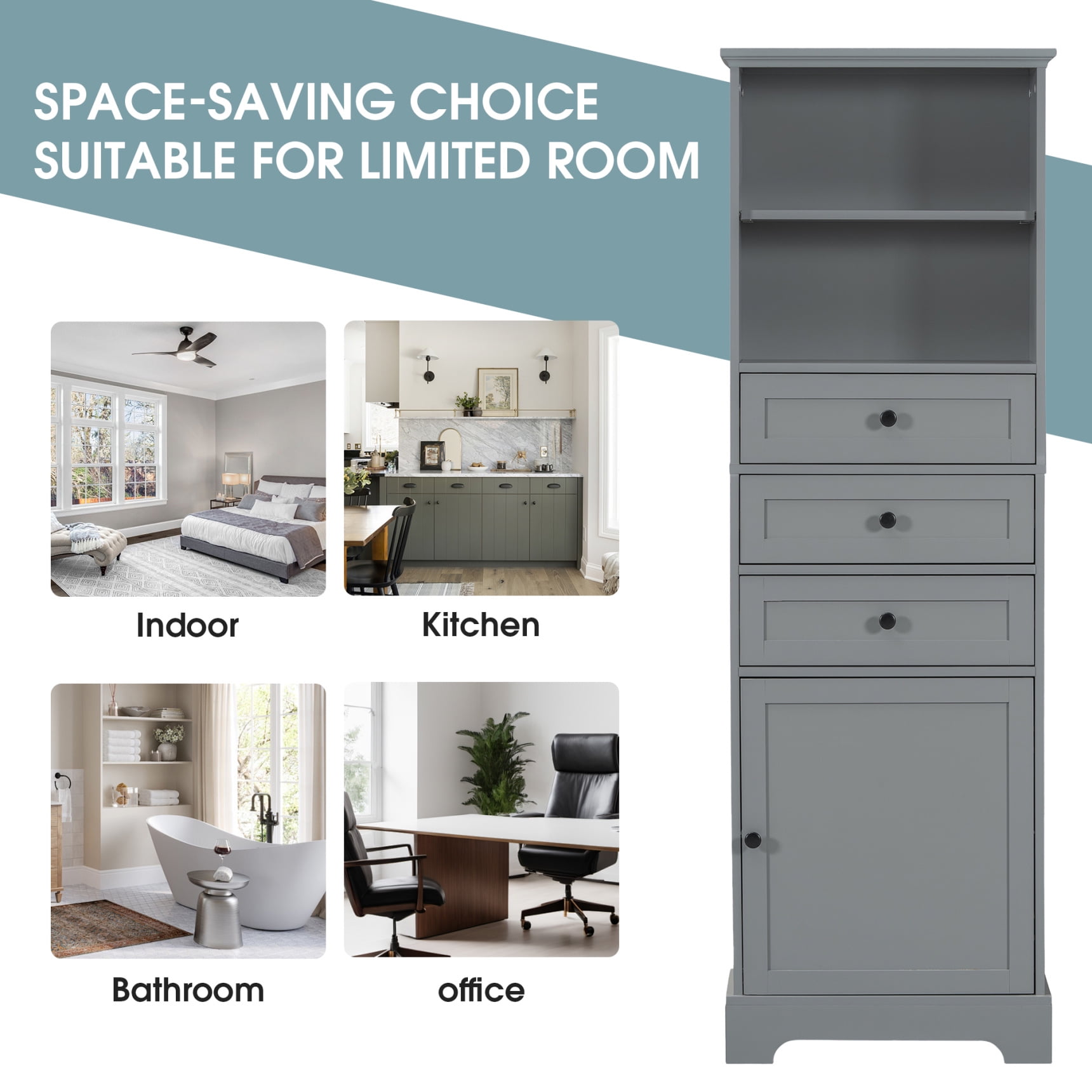 68.3" Tall Bathroom Storage Cabinet, Freestanding Storage Cabinet with 3 Drawers and Adjustable Shelves, Kitchen Pantry Linen Cabinet for Bathroom, Living Room, Dining Room, Office, Gray