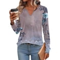thumbnail image 2 of Maplenight Womens Long Sleeve Tunic Tops Henley V Neck Shirts Business Casual Loose Fit Floral Blouses Fall Fashion Outfits, 2 of 5