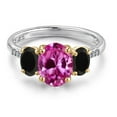 thumbnail image 3 of Gem Stone King 925 Silver and 10K Yellow Gold Pink Created Sapphire and Black Onyx and Lab Grown Diamond Engagement Ring for Women | 1.86 Cttw | Oval 9X7MM | September Birthstone | Size 8, 3 of 6