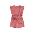 thumbnail image 1 of xiaxaixu Infant Baby Girl Summer Jumpsuit Solid Color Ruffled Sleeveless Round Neck Button Romper Shorts with Belt, 1 of 8