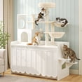 thumbnail image 2 of Euroco Cat Tree with Litter Box Enclosure, 59" Tall Modern Cat Tower with Sisal Scratching Post,Hammock,House,Perch & Storage Space,All-in-One Cat Condo,Hidden Cat Furniture,White, 2 of 9