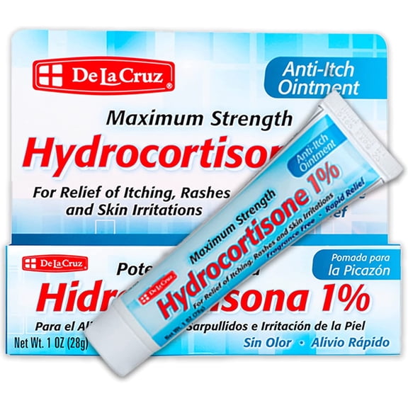 De La Cruz 1% Hydrocortisone Ointment -Maximum Strength - Topical Anti Itch Ointment - Dry Skin, Redness, Dermatitis, Eczema and Rashes - 1 OZ (28g)
