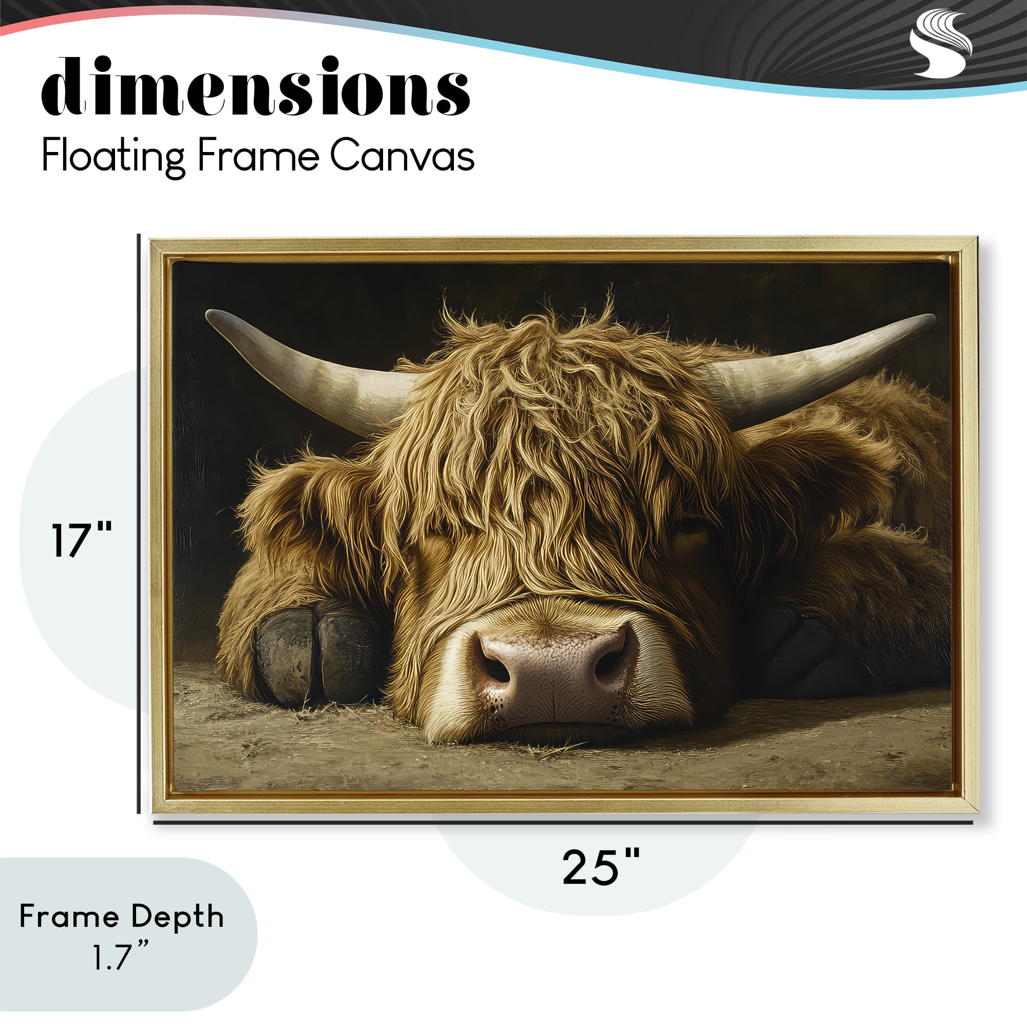 Stupell Industries Sleeping Highland Cow & Hoof Gold Framed Floater Canvas Wall Art, design by The Wands Want