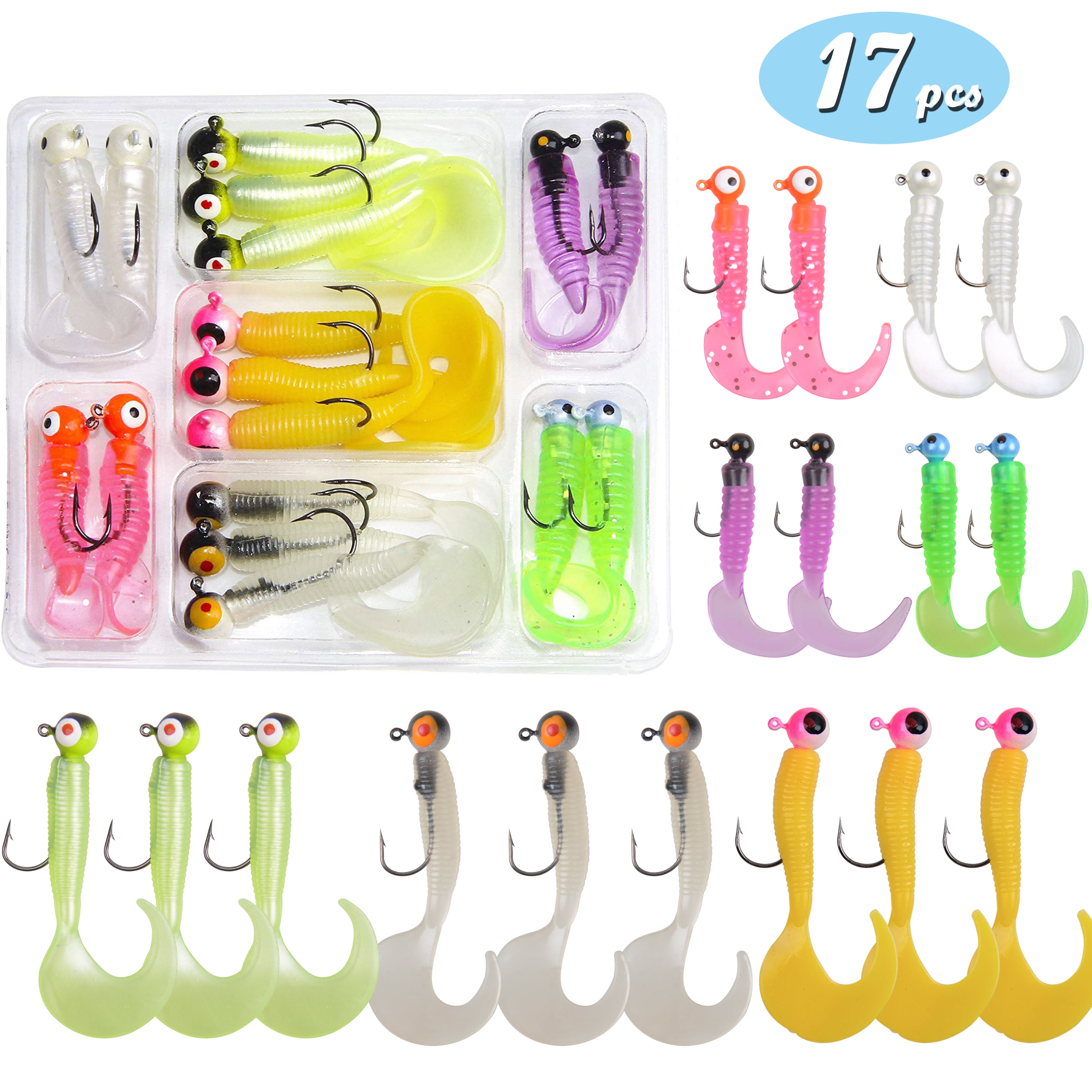 Fishing Jigs Head Hook Soft Lure Kit 17Pcs Soft Plastic Lure Hooks