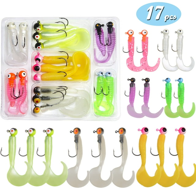 Fishing Jigs Head Hook Soft Lure Kit 17Pcs Soft Plastic Lure Hooks
