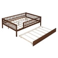 thumbnail image 5 of CoSoTower Full Size Wood Daybed with Trundle and Fence Guardrails, Walnut, 5 of 9