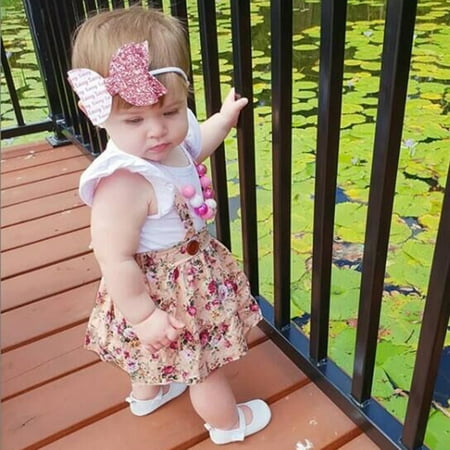 

Leutsin Newborn Kids Baby Girl Outfits Clothes Romper Bodysuit+Flower Skirt+Headband Set