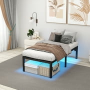 Twin Bed Frames 14 Inch Twin Platform Bed Frame with Large Storage Space,Black Bed Frame Twin Size Heavy Duty Metal Mattress Foundation,Corner Bed
