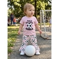 thumbnail image 4 of BemeyourBBs Kid Toddler Baby Girls Football Outfit Infant Baby Girl Summer Clothes Cute Letters Print Short Sleeve T-shirt with Soccer Bell Bottom Flare Pants Set Toddler Girls Summer Outfit, 4 of 9
