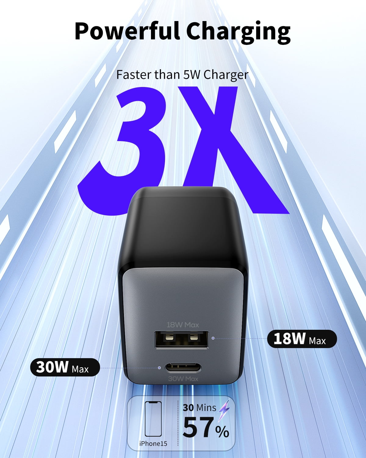 wegear 30W USB C Fast Charger Type C Dual Port Wall Charger GaN Nano Adapter Fast Charging Block for iPhone/Samsung Galaxy/ipad,Black