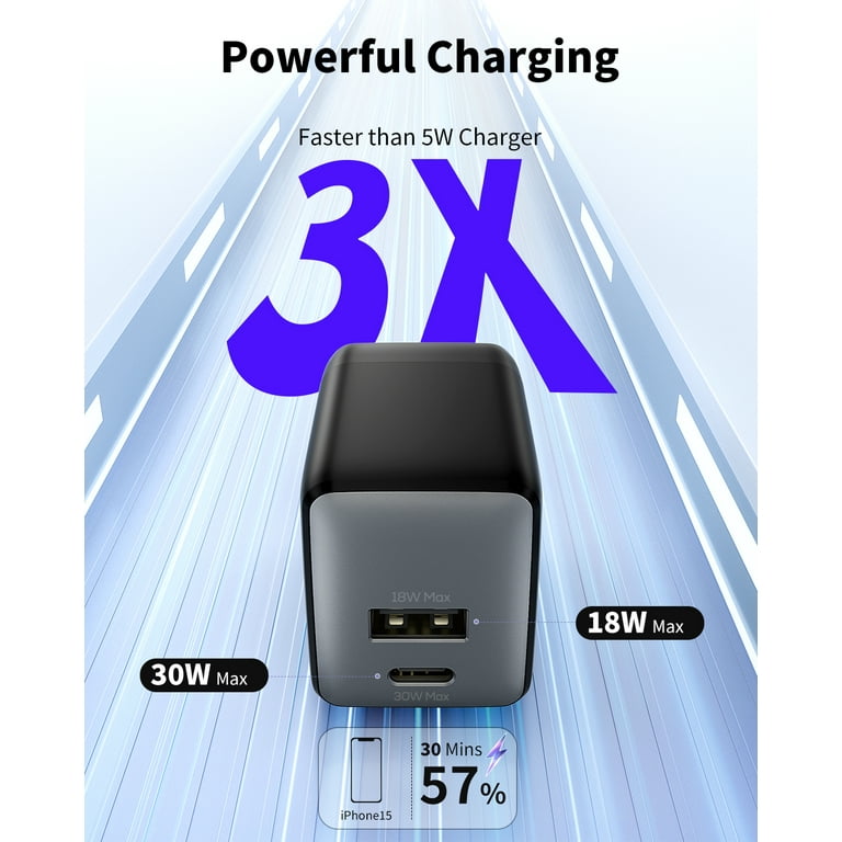 WeGear, 30W USB C Fast Charger, Dual Port GaN Nano Adapter, Black