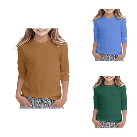Girls Long Sleeve T-Shirts, Solid Color Cotton Tees Crewneck Casual Basic Tops, Soft Everyday Shirts for Girls 3-16 Years Ideal for School & Daily Wear