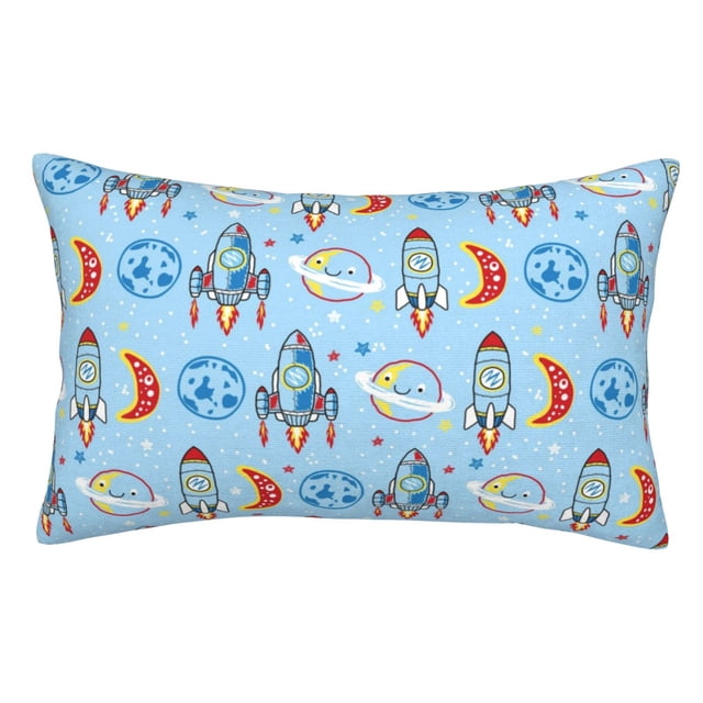 Balery Cartoon Rocket With Space Funda de Cojín Estampada, Regalos para Mujeres, Regalos de Amor para Ella, Regalos para Novia o Esposa, Funda de Almohada-16"x24"