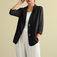 thumbnail image 6 of Wyobmus Summer Linen Blazer for Women Lightweight 3/4 Stretchy Ruched Sleeve V Neck Casual 2 Button Blazer Jacket With Pockets M-3X Black, 6 of 7
