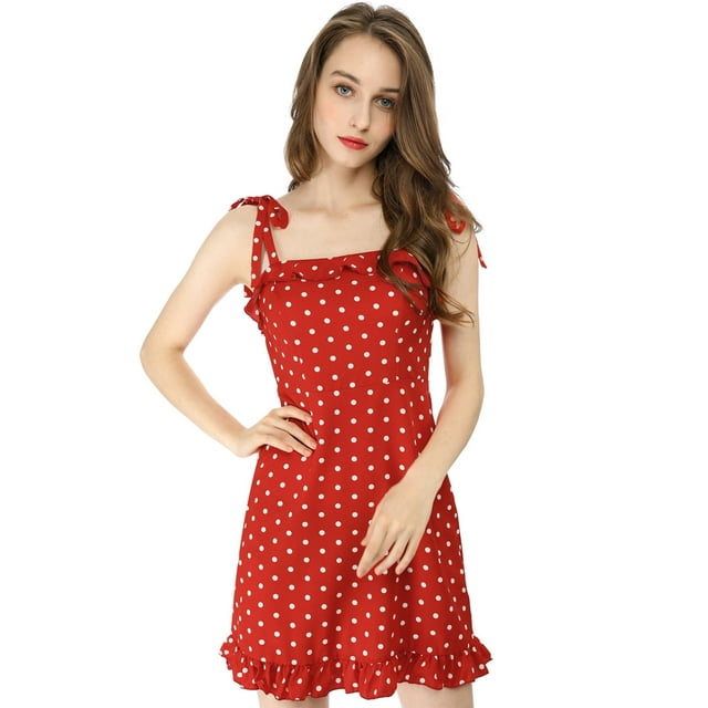 INSPIRE CHIC Vestido Mini de Tirantes con Volantes Impreso para Mujer L Lunares Rojos