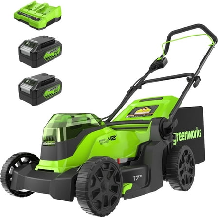 Greenworks 48V 17" Brushless Push Mower Kit with (2) 4.0Ah Batteries and 2A Dual Port Charger (2X24V)