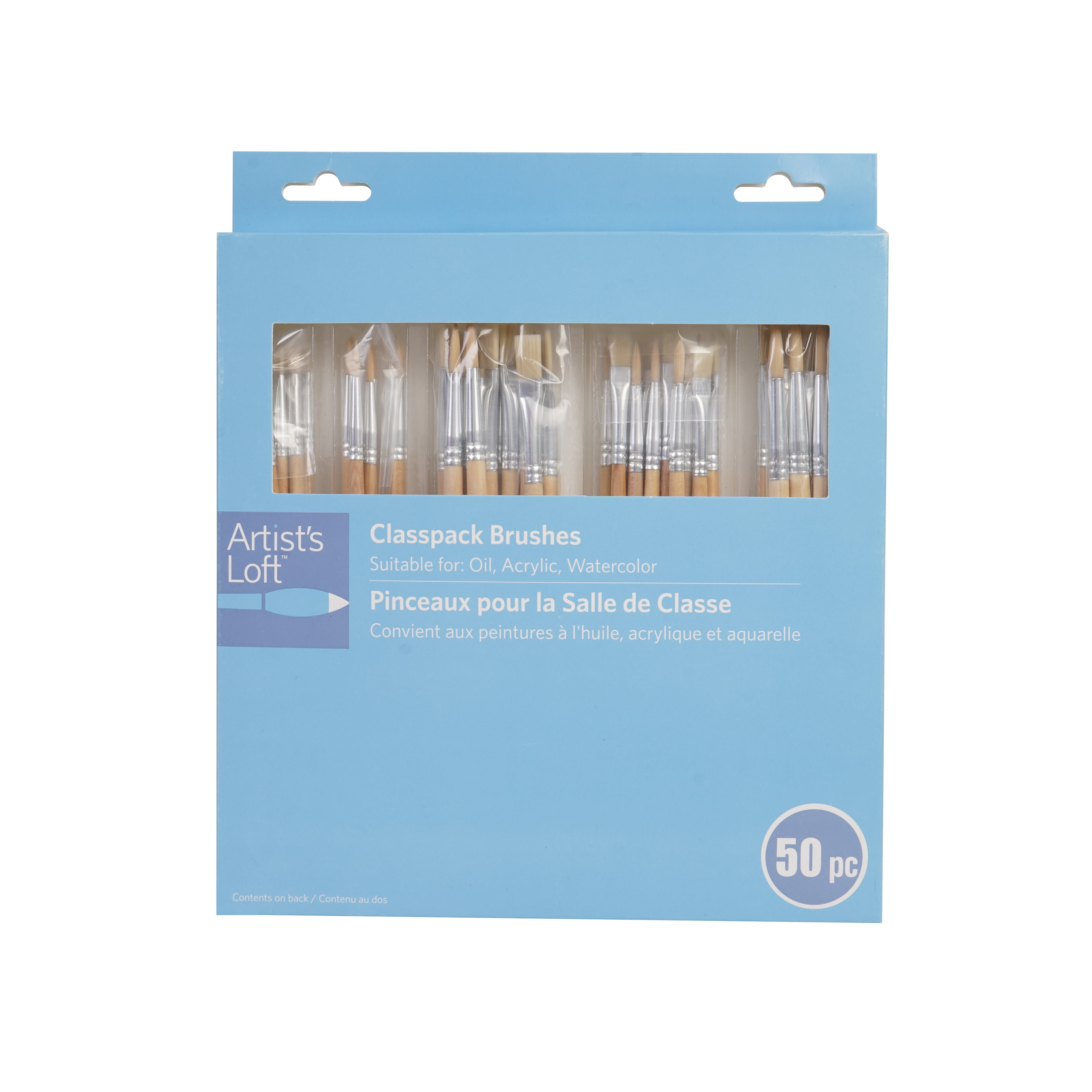 Assorted Classroom Brushes by Artist's Loft - Synthetic Bristles - Round & Flat Tips - Durable Birch Wood Handles – Ideal for Students - Classrooms & Group Art Projects - 12 Pack