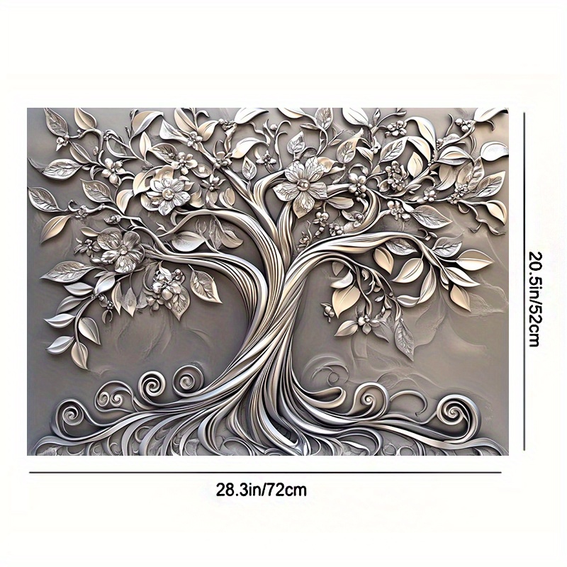 1PCS Stove Top Cover, Stove Top Covers For Electric Stove, 28.3x20.4 Inches Plastic Cover With Silver Tree & Delicate Flowers Design, Fit For Electric Stove
