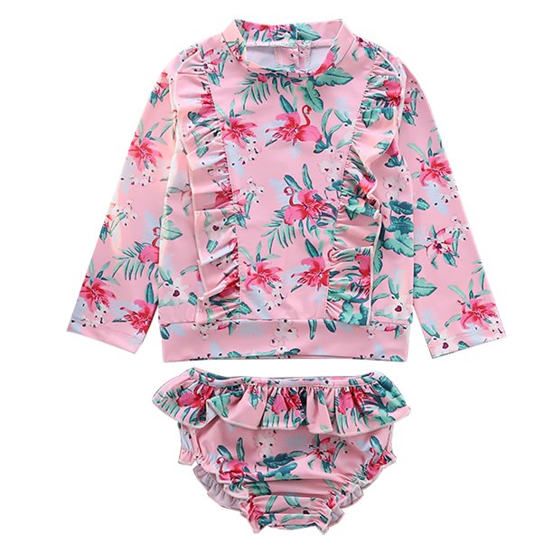 Girls Long Sleeve Rash Guard 2 Piece Swimsuit Set W Upf 50 Sun Protection With Zipper Walmart Com