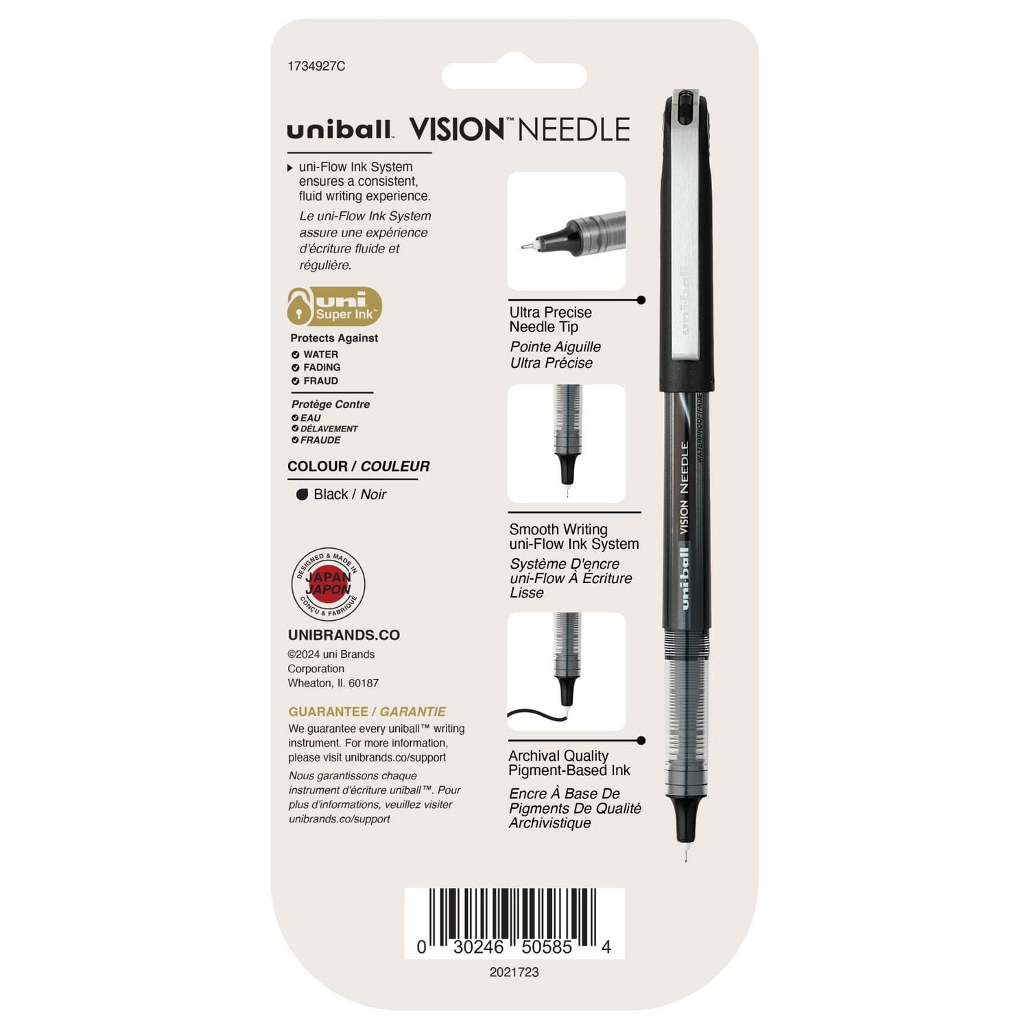 Stylos à bille roller uniball™ Vision Needle, pointe micro (0,5 mm), noir, lot de 5 Vision Needle Micro Noir 5pk