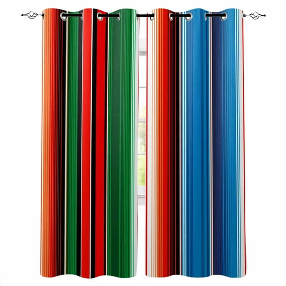 Fsddascl Mexican Serape Blackout Curtains for Bedroom/Living Room, Thermal Insulated Kitchen Curtains, Colorful Stripes Vertical Lines Abstract Grommet Darkening Window Treatment Drapes 42"x84"x2