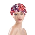 thumbnail image 3 of YFYANG Women's Double Waterproof Shower Cap, Red Floral Line Art Reusable Hair Cap for All Hair Styles and Head Sizes, 3 of 9