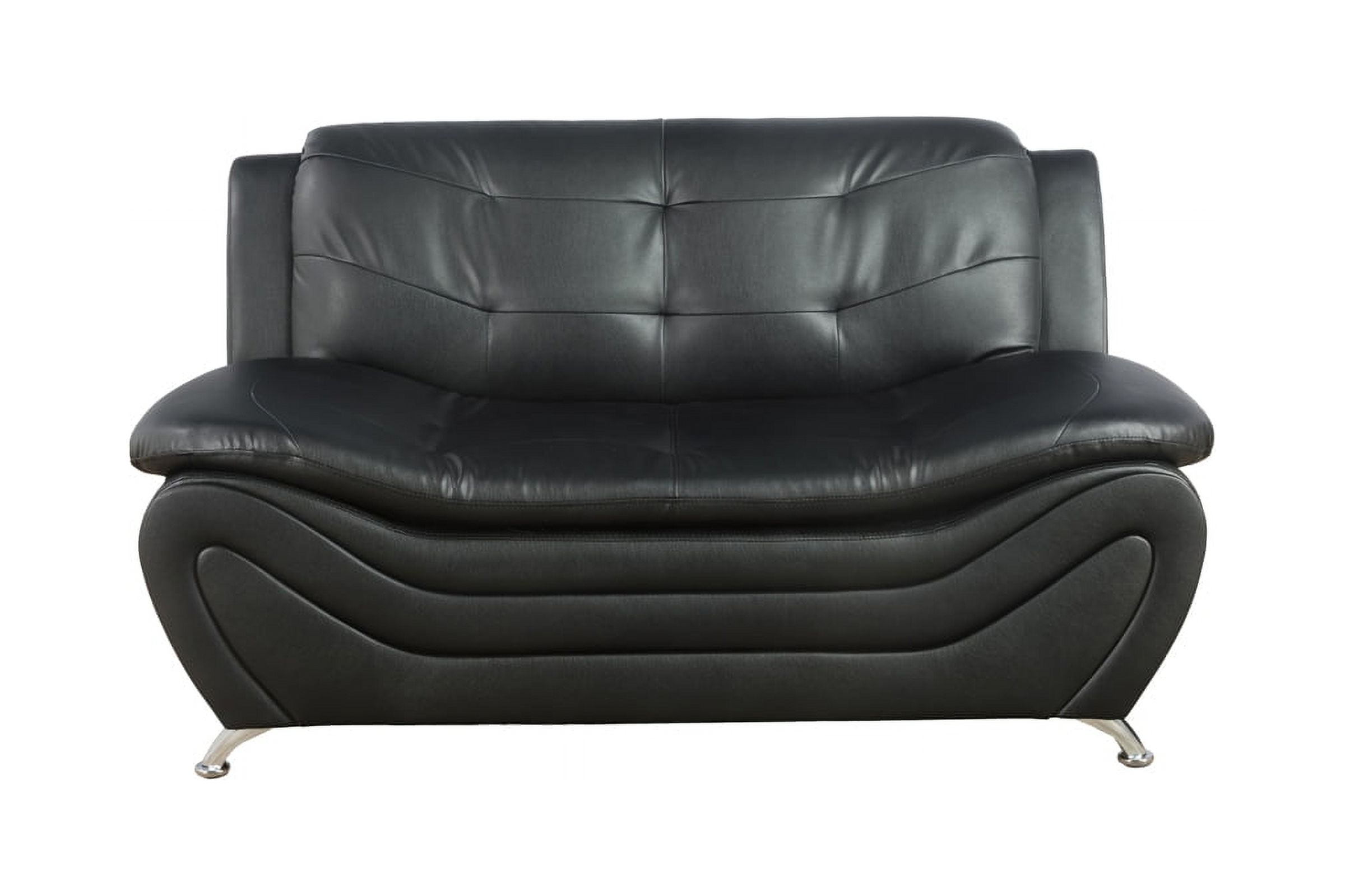 PonLiving Furniture 2 Piece Faux Leather Contemporary Living Room Sofa, Loveseat Set. Black