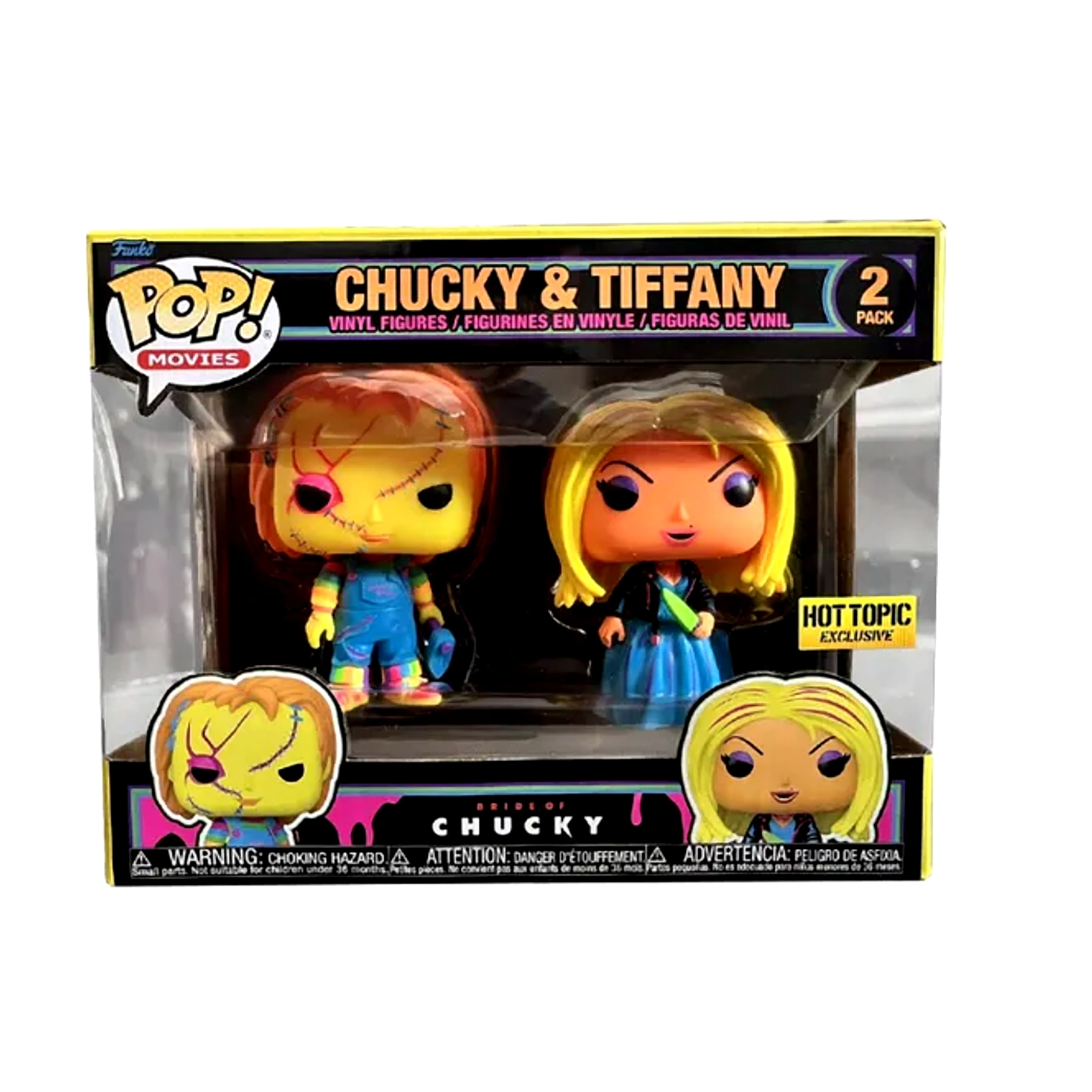 Funko Pop! Bride of Chucky: Chucky & Tiffany Blacklight Hot Topic Exclusive 2-Pack