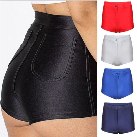 WOMENS/LADIES HIGH WAISTED AMERICAN SHINY DISCO STYLE SHORTS/HOT PANTS