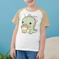 thumbnail image 2 of Virmaxy Toddler Boys Girls Cute Dinosaur Print T-Shirt Unisex Kids Trendy Plunger Short Sleeve Blouses 2025 Summer Lightweight Loose Fit Crewneck Blouses Tops Beige-1 3 Years, 2 of 8
