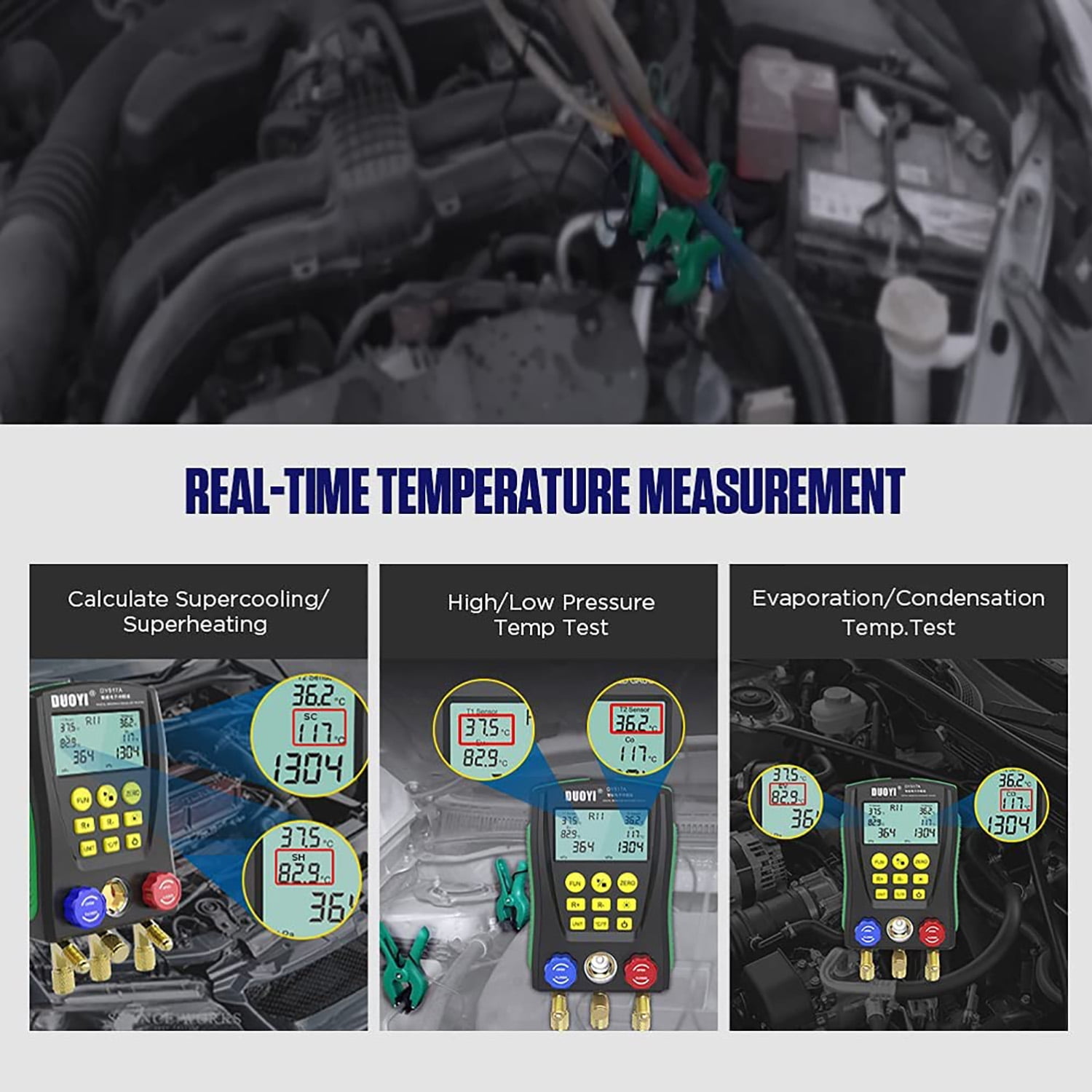 DUOYI 2 Pcs HAVC Temperature Control Clamps 4 Pin Refrigeration Temp Probe Sensor Air Conditioner Pipe Clips, Digital Manifold Gauge Accessories