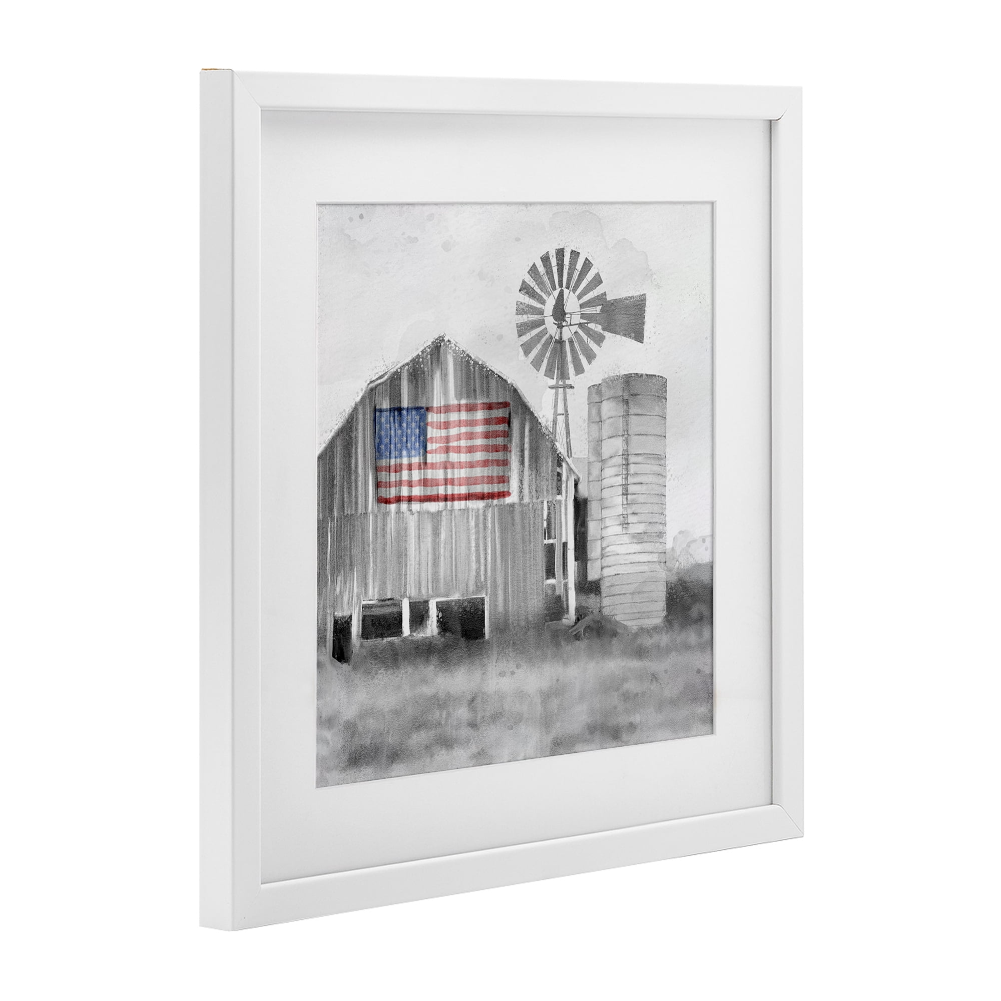 Stupell Industries Grandfather's Barn with Flag White Framed Print Under Glass, design by Kim Allen