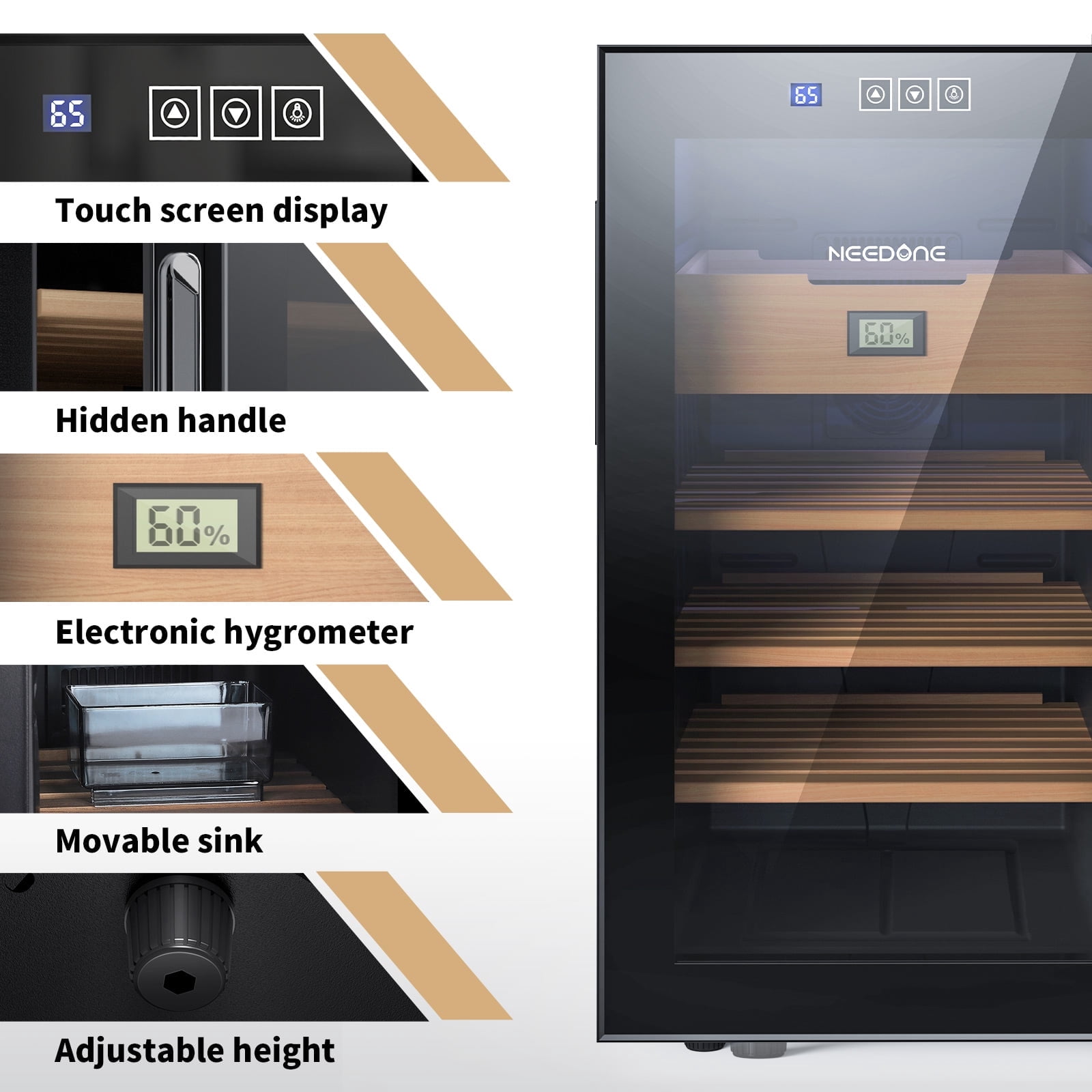 NEEDONE 48L 300 Counts Electric Cigar Humidor ,Cooling and Heating Temperature Control ,With Spanish Cedar Wood Shelves & Hygrometer,New Year,Christmas Gifts,Father's Day Gift