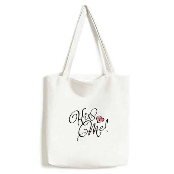 Kiss Me Heart Quote Handwrite Tote Canvas Bag Shopping Satchel Casual Handbag