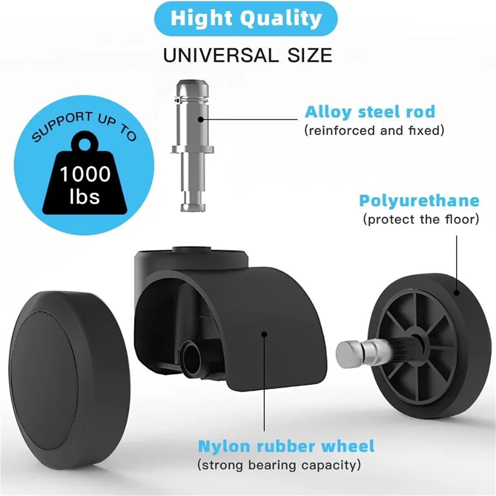 Set Of 5 Chair Wheel Caster Replacement Soft Mute Desk Caster Wheels For Work Chair Heavy Duty Safe Rolling Office Chair Wheels ,Reliable