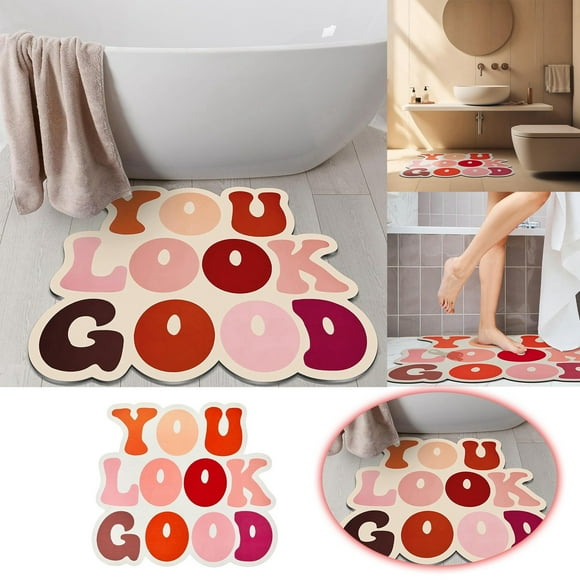 Riforla You Look Good Bath Mat Funny Cute Bathroom Rug Anti Slip Prep Absorbent Bathroom Decor Washable Shower Rug for Bedroom Family Room Carpet Red