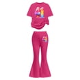 thumbnail image 3 of Rhuody Tenues pour Fille Rentrée des Classes Imprimés de Dessins Animés Ensemble de Survêtement à Manches Courtes Hauts à Col Rond Pantalons Évasés Jolis Vêtements d'Été Rose Vif 7-8 Ans, 3 of 5