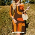 thumbnail image 3 of Retro Orange Brown Abstract Art Womens Summer Dress Tie Back A Line Flare Dress, 3 of 9