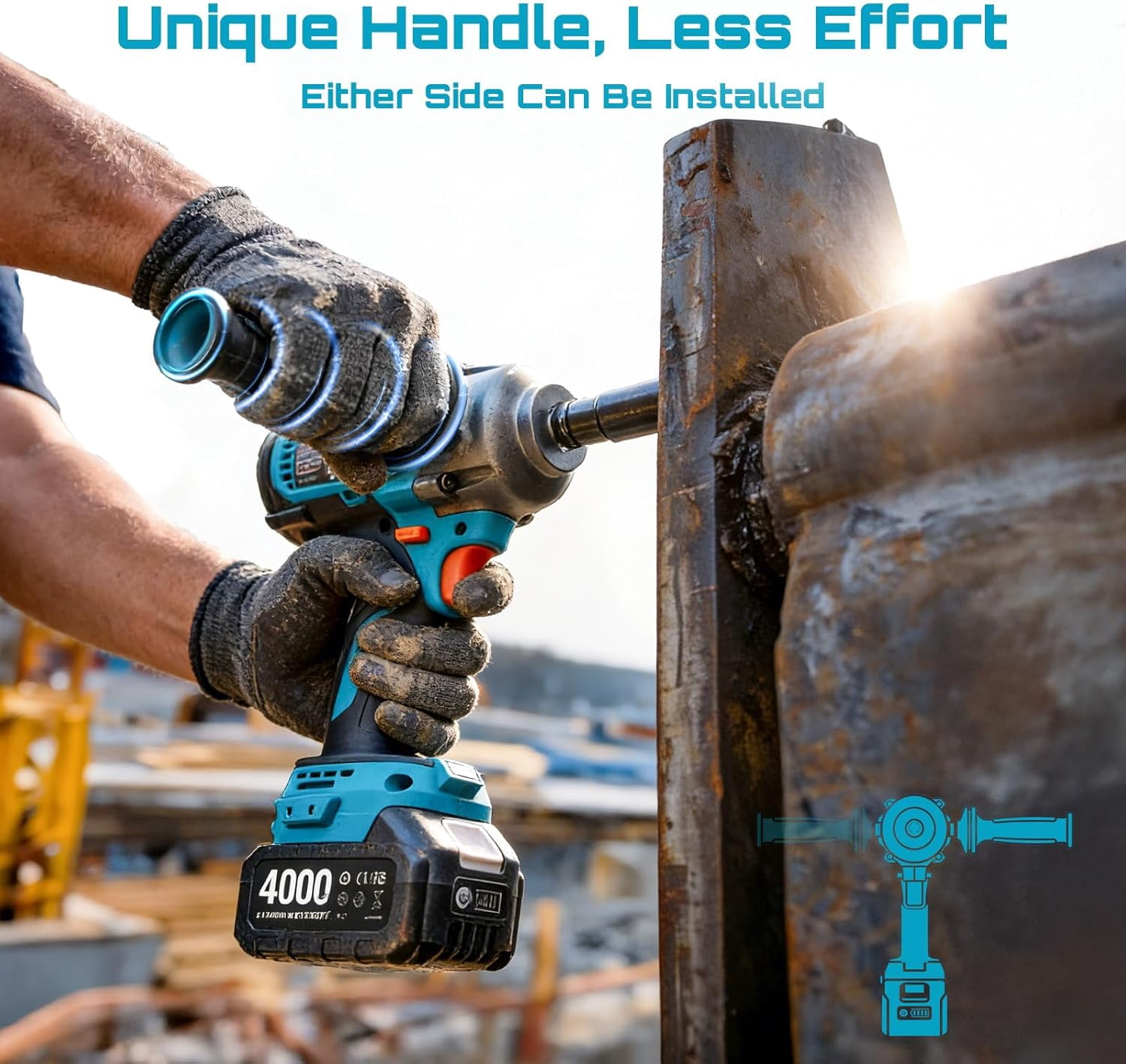 Seesii Brushless Cordless Impact Wrench 885Ft-lbs (1200N·m) 1/2" Impact Gun with Auxiliary Handle, 21V High Torque Power Impact Driver 2x 4.0Ah Battery