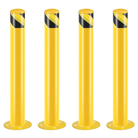 FITHOOD Safety Bollard Post 36/42 inch Height Safety Bollard, 3/3.5 inch Diameter Powder Coated Steel Bollard Post, Industrial Yellow Bolt Down Bollards with Anchor Bolts, Parking Post
