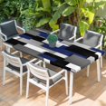 thumbnail image 2 of Navy Blue Black Geometric Table Cloths for 6 Foot Rectangle Tables, Modern Abstract Art Block Patio Waterproof Elastic Fitted Tablecloths, Washable Rectangular Table Cover for Camping, 2 of 8