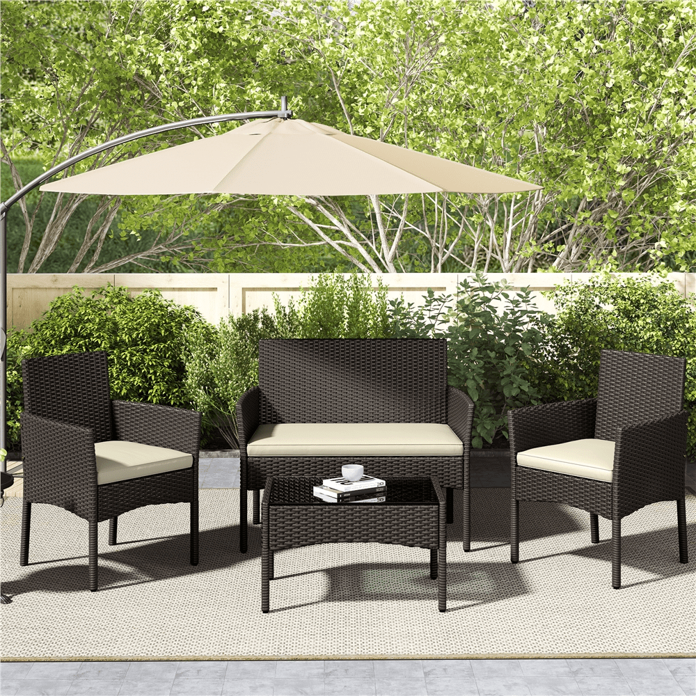 Renwick 4-Piece Outdoor Reception Set with Sofas and Coffee Table, Brown/Beige