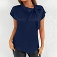 thumbnail image 6 of FRSASU Womens Bat Sleeve Tunic Tops Solid Color Round Neck Bowknot Loose Fit Short Sleeve Summer Shirts Dark Blue, 6 of 6