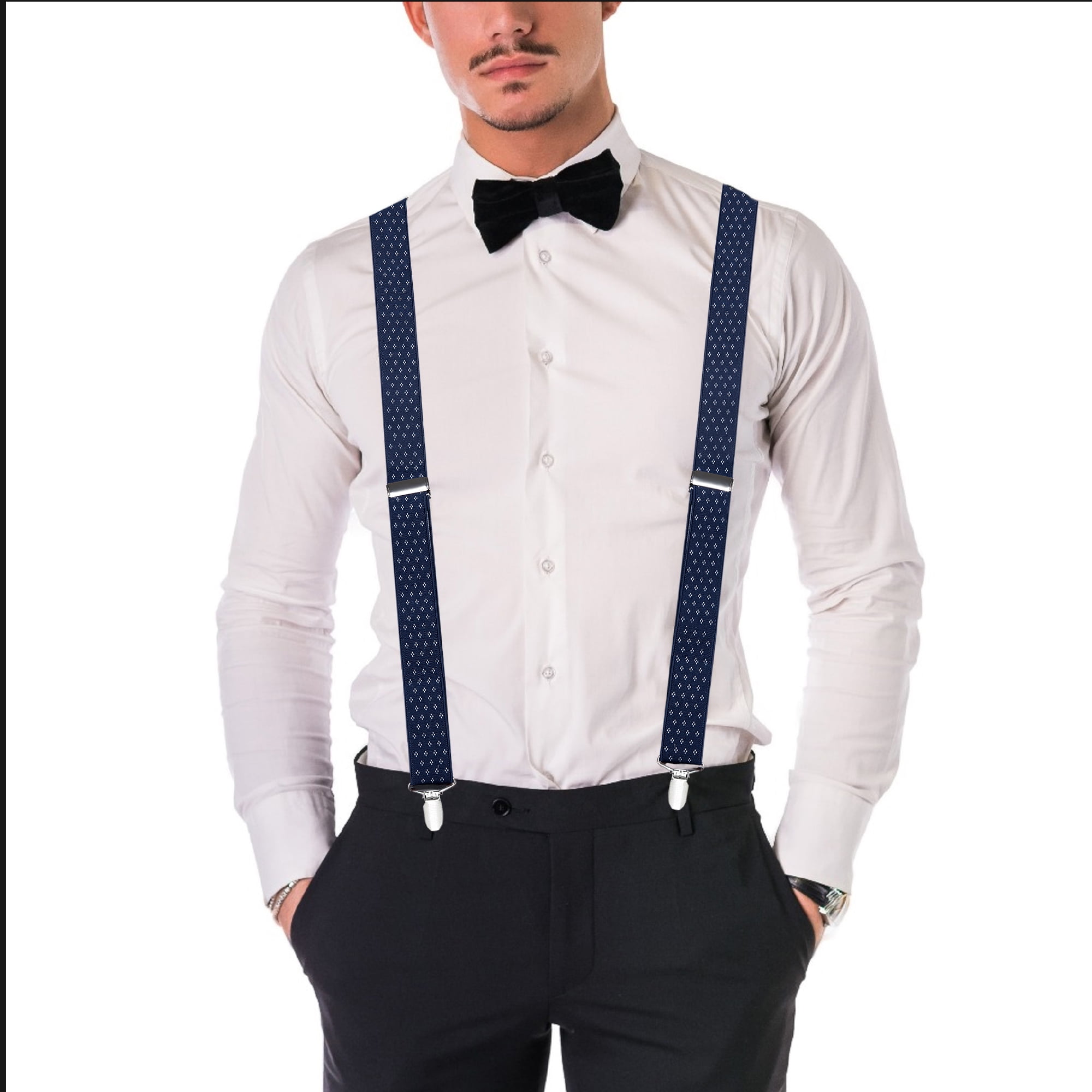 Buyless Fashion Mens 48 Elastic Adjustable 1 1/4 Suspenders In Y Shape 