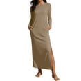 thumbnail image 2 of Hilenly Women Long Sleeve Dresses Spring Casual Crewneck Loose Fit Maxi Dress Split Flowy Travel Vacation Long Dress with Pockets, 2 of 7
