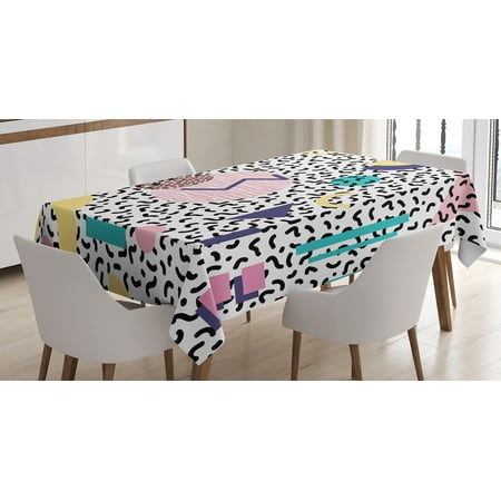 90s Decorations Tablecloth Geometric In Retro Style With Round Half Moon Triangle Shapes Art Rectangular Table Cover For Dining Room Kitchen 52 X