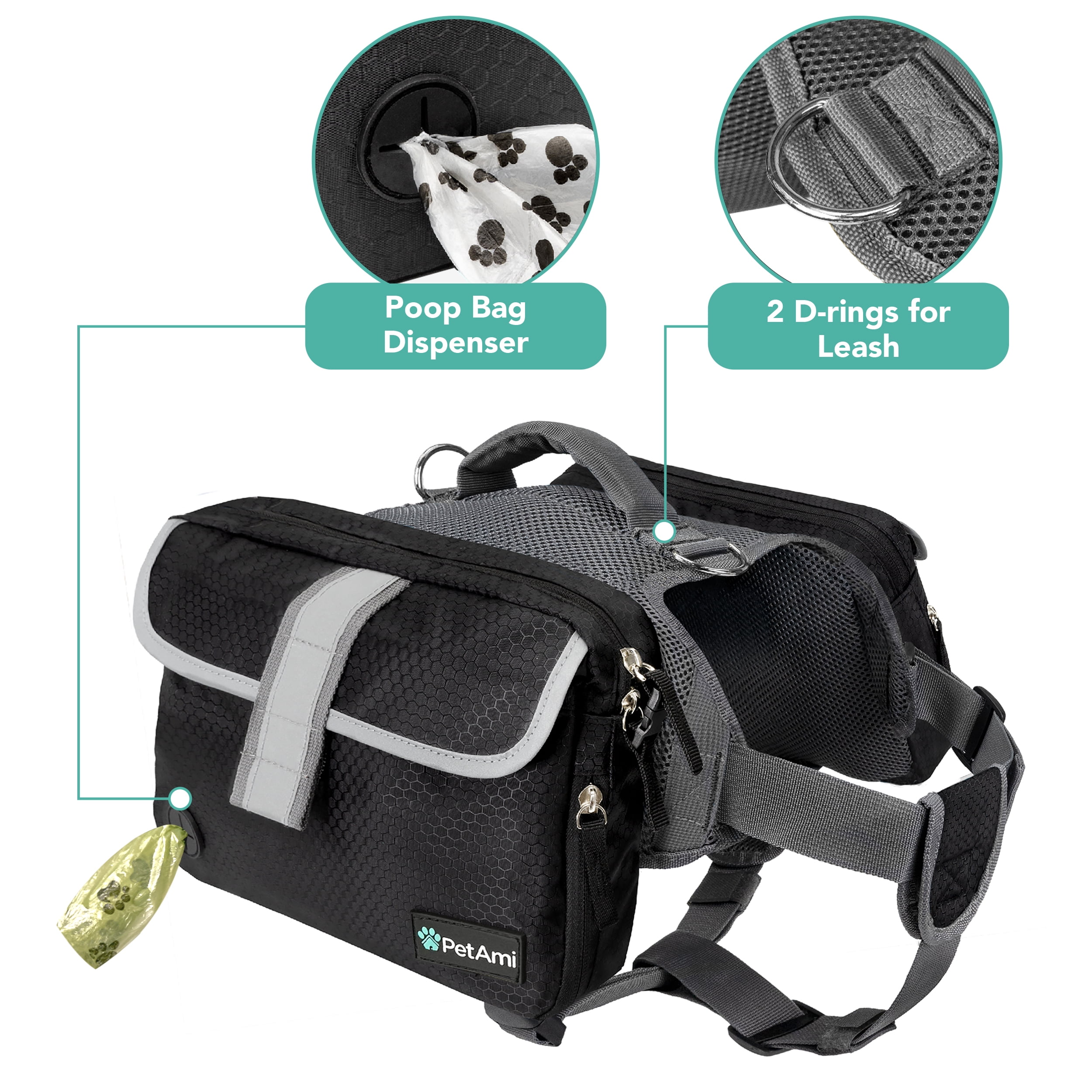 PetAmi Dog Backpack for Medium & Large Dogs, Saddle Bag for Dogs to Wear for Hiking, Pet Backpack Harness Dog Pack with Reflective Side Pockets for Walking Running