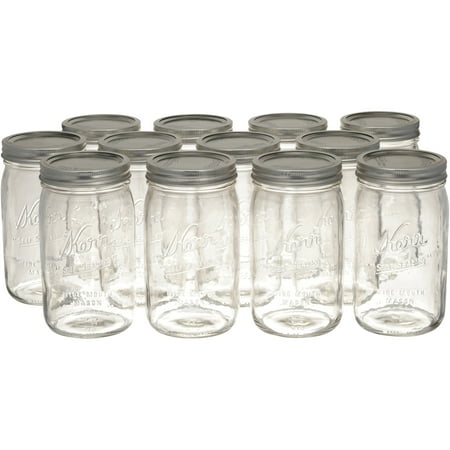 Kerr Glass Mason Jar with Lid and Band, Wide Mouth, 32 Ounces, 12